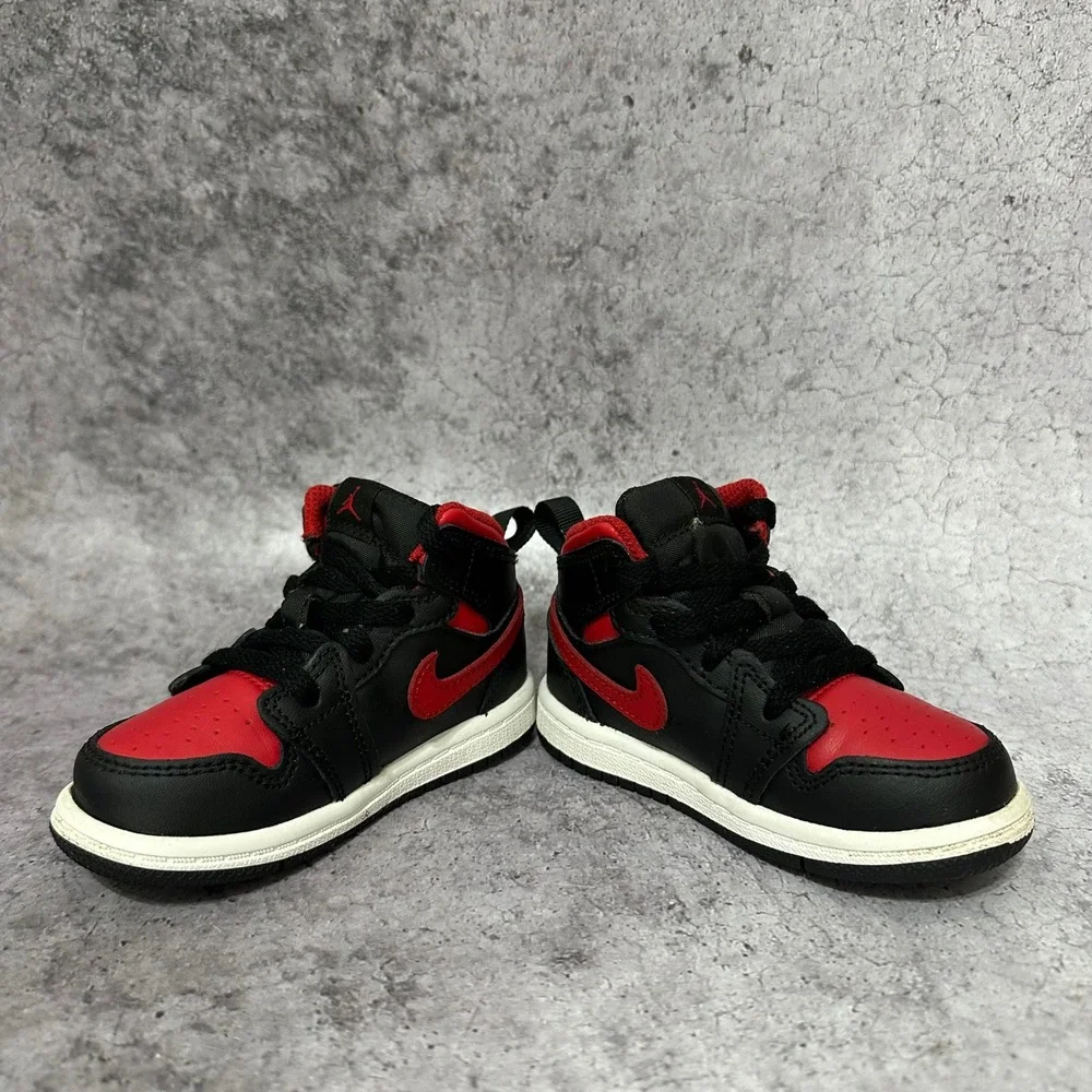 Jordan 1 Mid TD Bred Twist Toddler Sz 6C Black Red DQ8425-067 Basketball